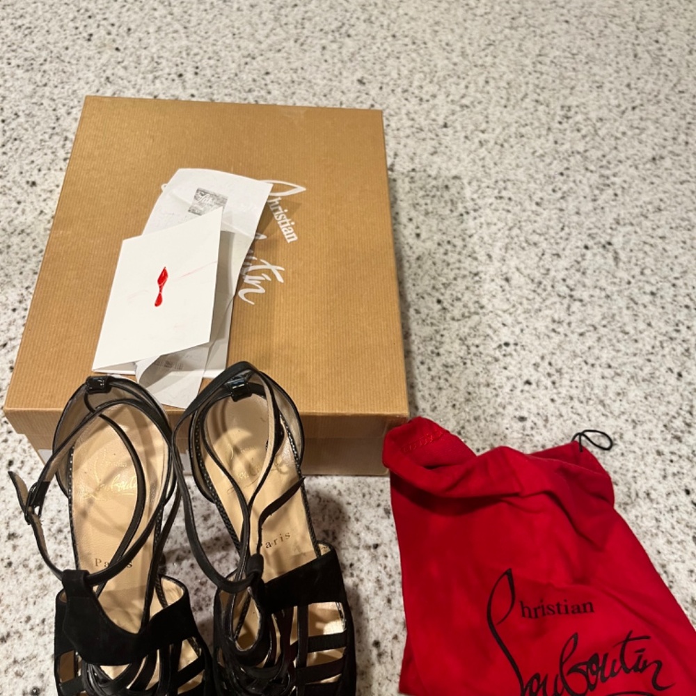 Women’s Christian Louboutin Carlotta 160 Suede and Patent Leather Black Size 38 - Picture 3 of 6